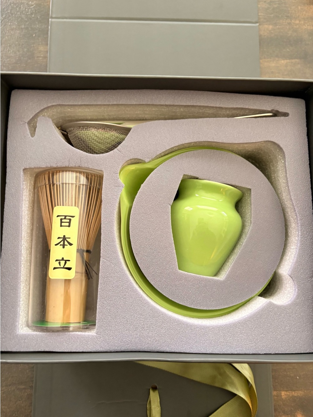 Green Ceramic Matcha Tea Set with Bamboo Whisk